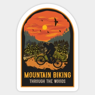 Mountain biking through the woods Sticker